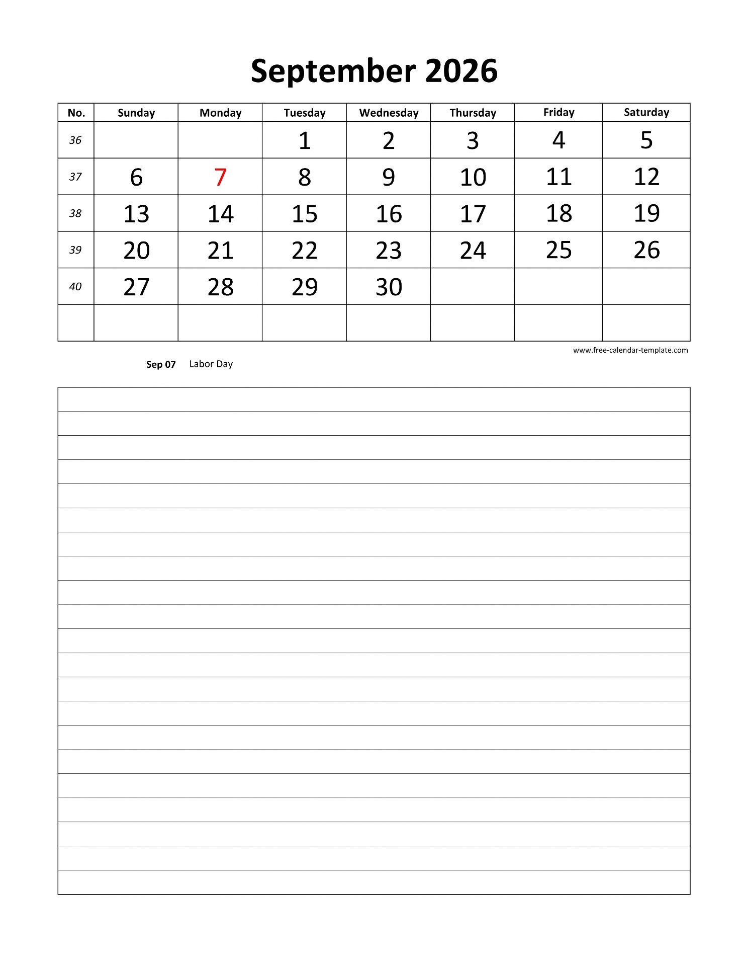 Printable 2026 September Calendar Grid Lines For Daily Notes vertical Free calendar template Printable 2026 September Calendar Grid Lines For Daily Notes vertical Free calendar template