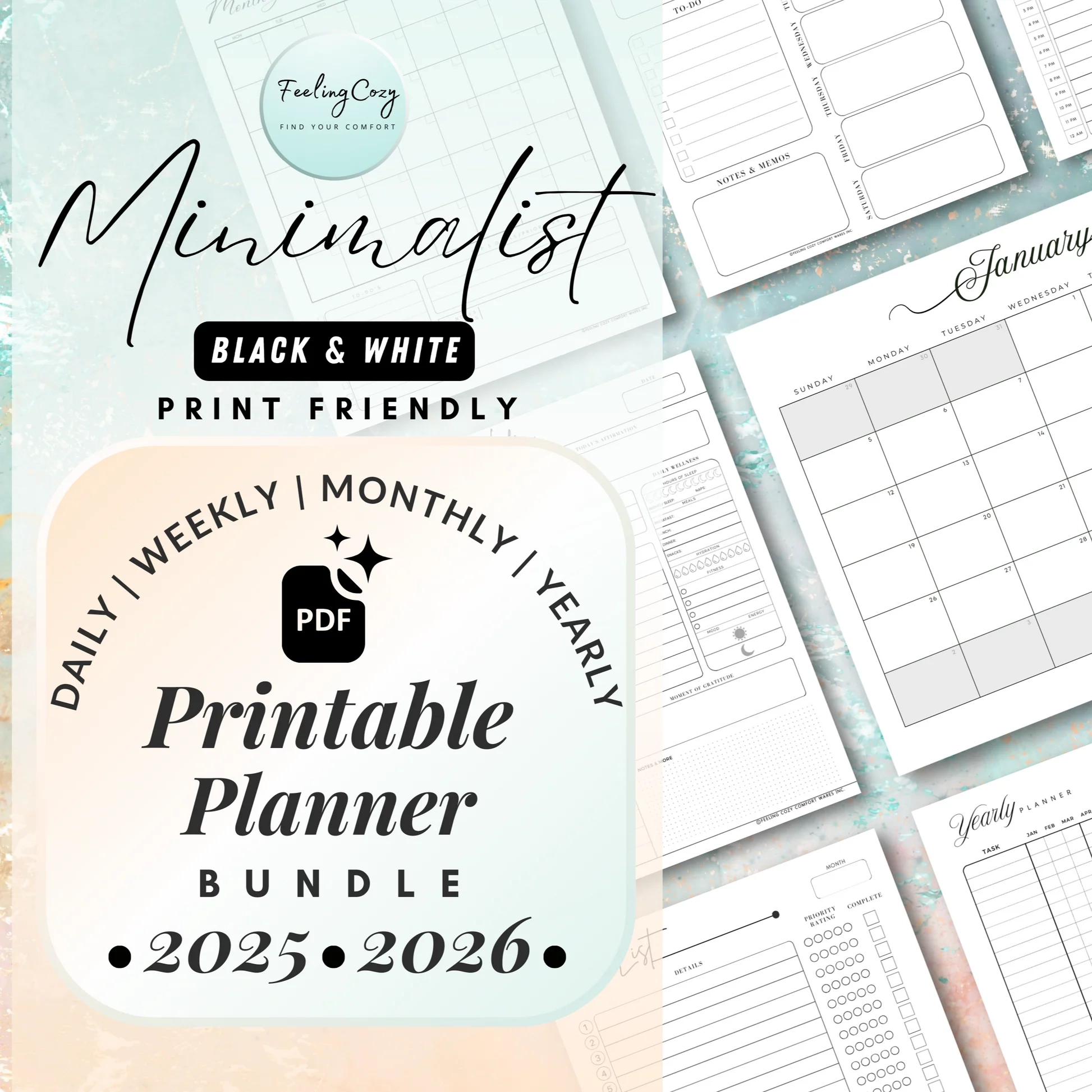 Printable Calendar 2025 2026 Monthly Calendar Template Daily Planne Feeling Cozy Comfort Wares