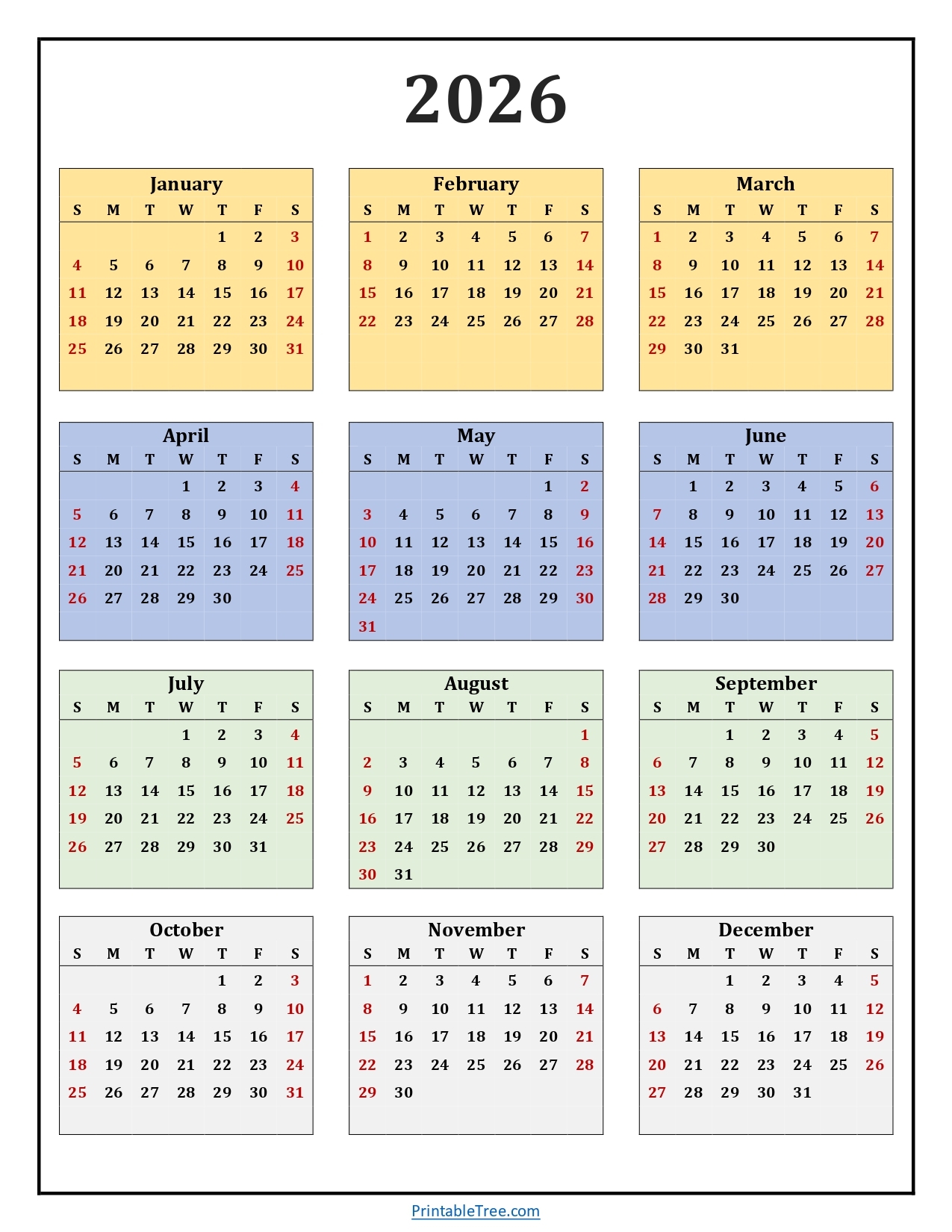 Printable Calendar 2026 One Page With Holidays Single Page 2026 Yearly Blank PDF Templates Printable Calendar 2026 One Page With Holidays Single Page 2026 Yearly Blank PDF Templates