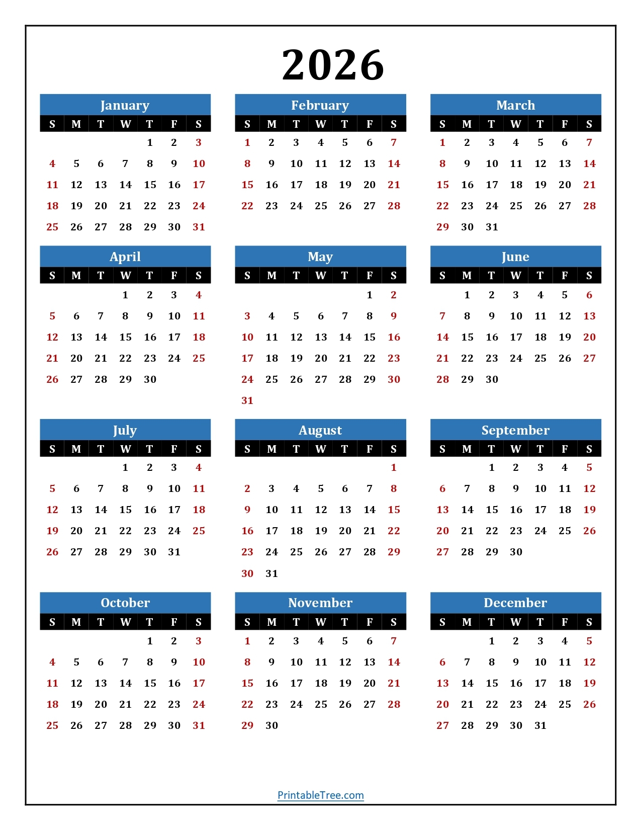 Free 2026 Calendar Template Free 2026 Calendar Template