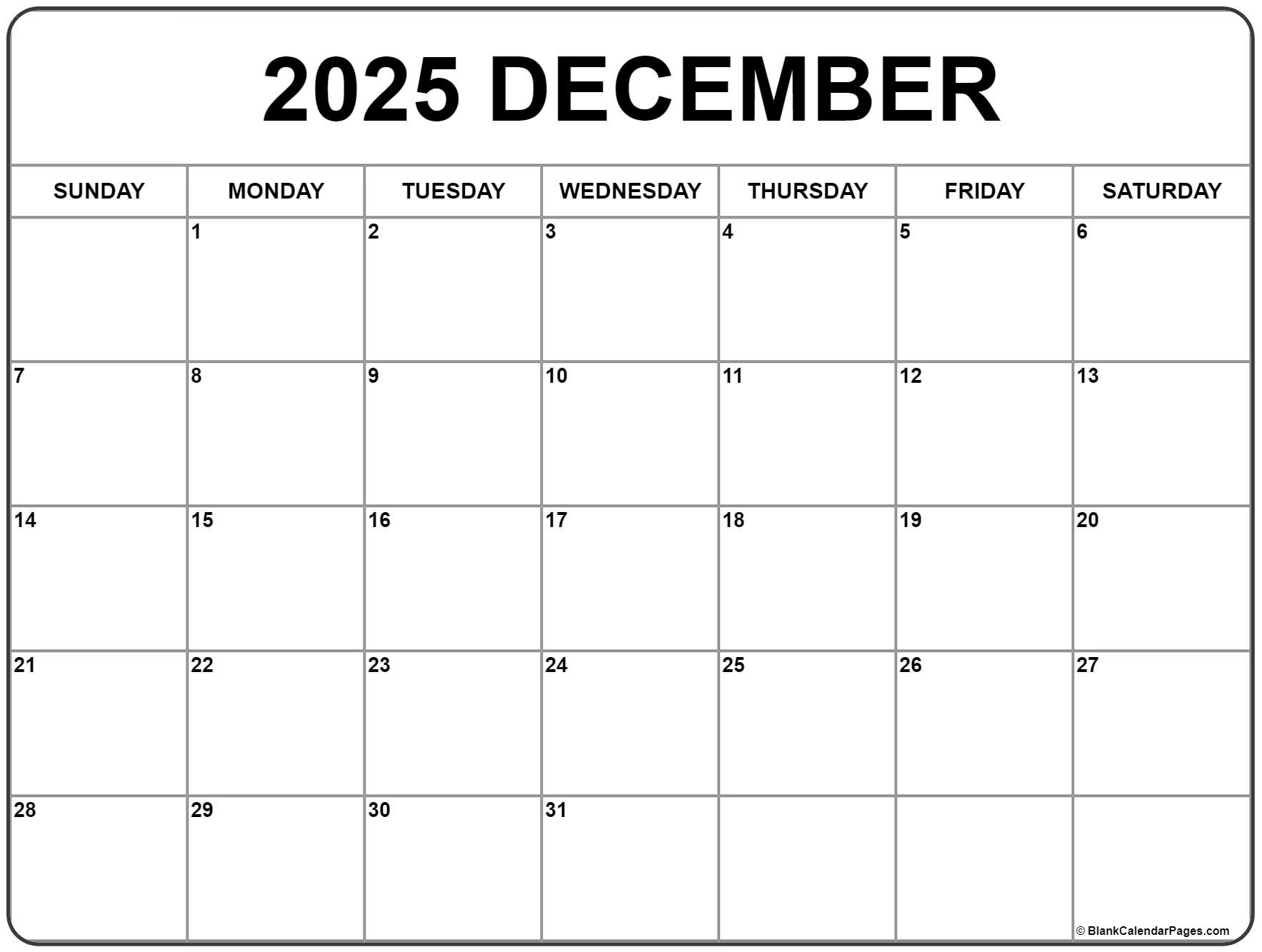 Printable Blank 2025 Calendar Pages