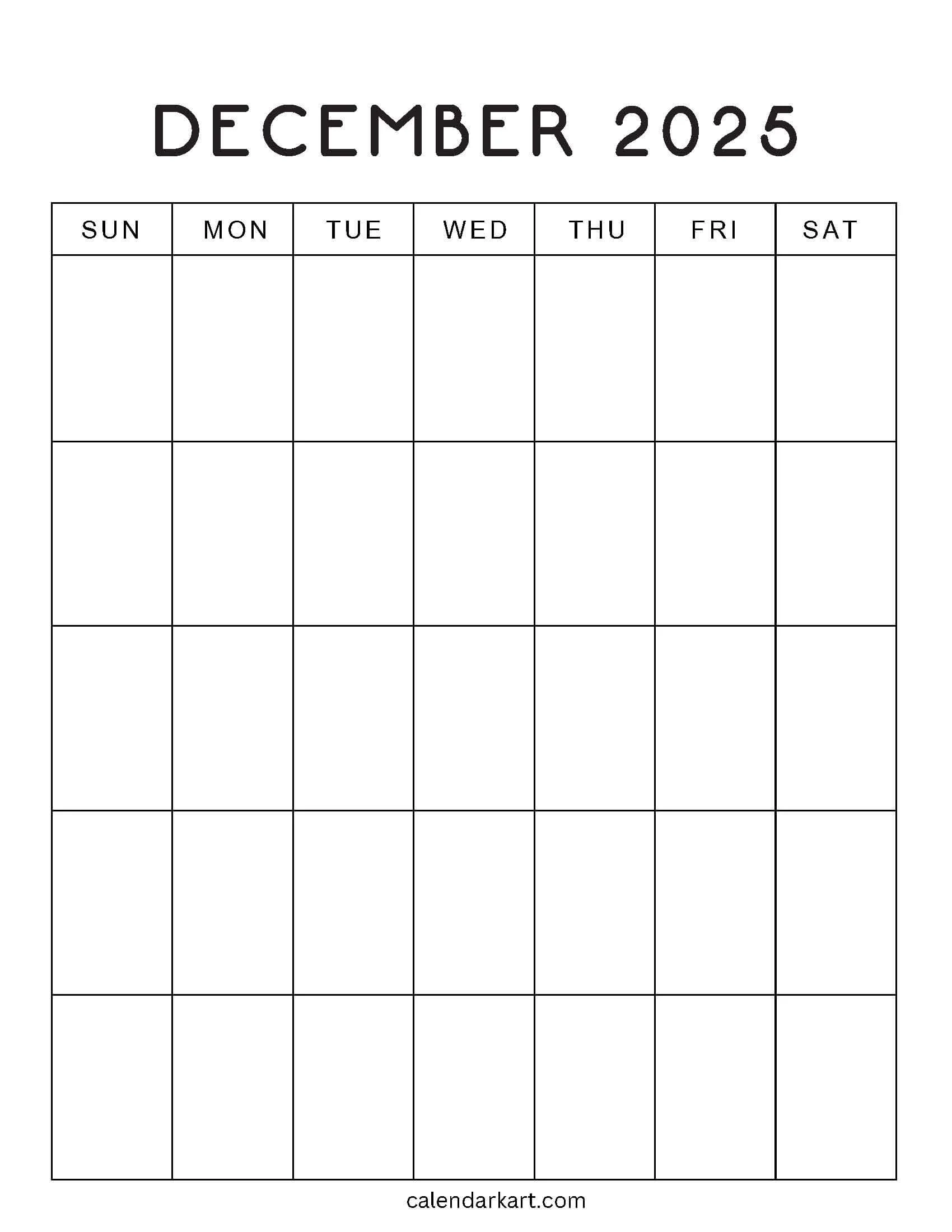 Blank Dec 2025 Calendar
