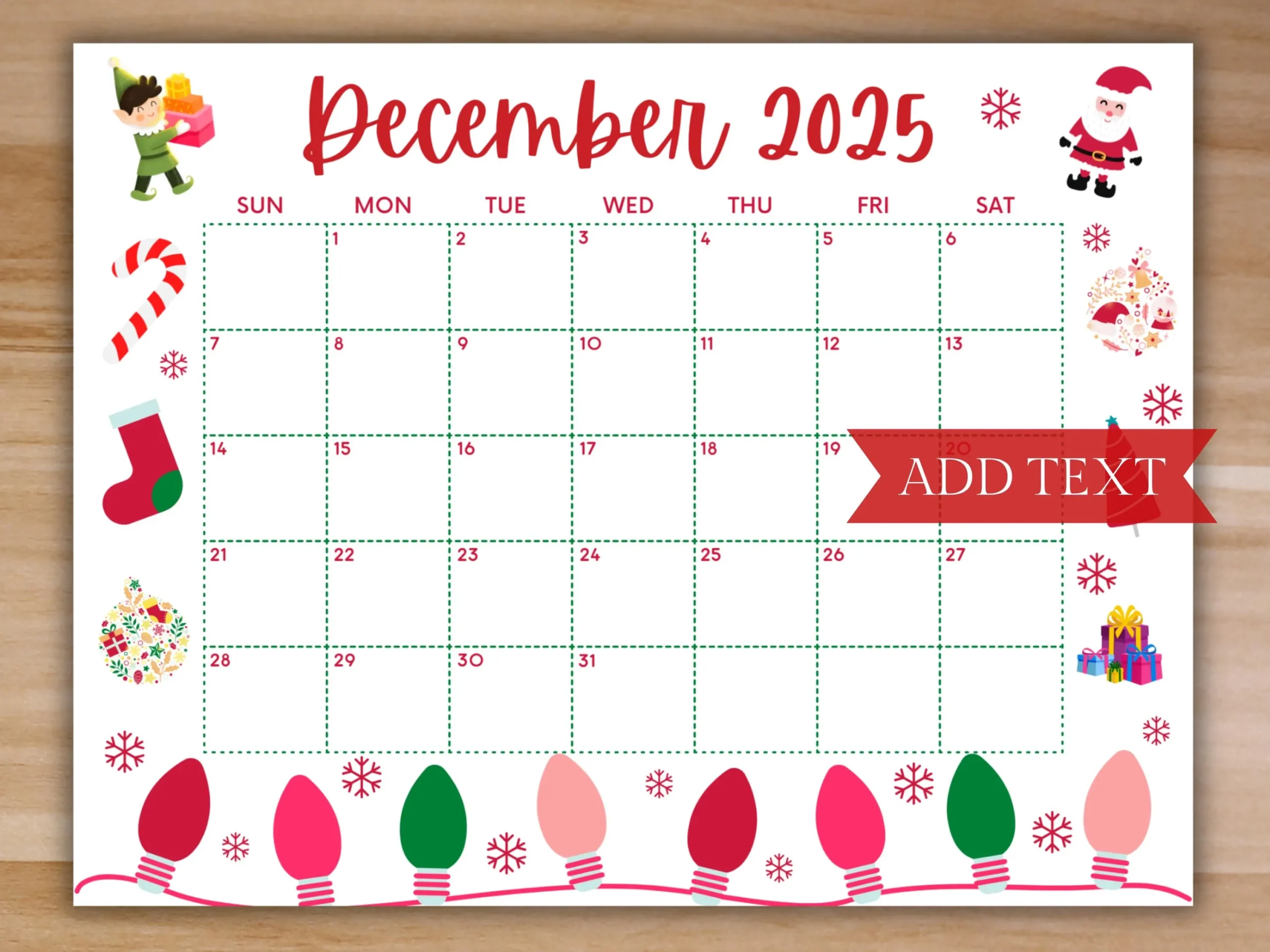 Printable December Calendar 2025 Christmas Calendar Holiday Calendar December 2025 Printable Calendar Family Calendar Printable Digital Etsy Canada