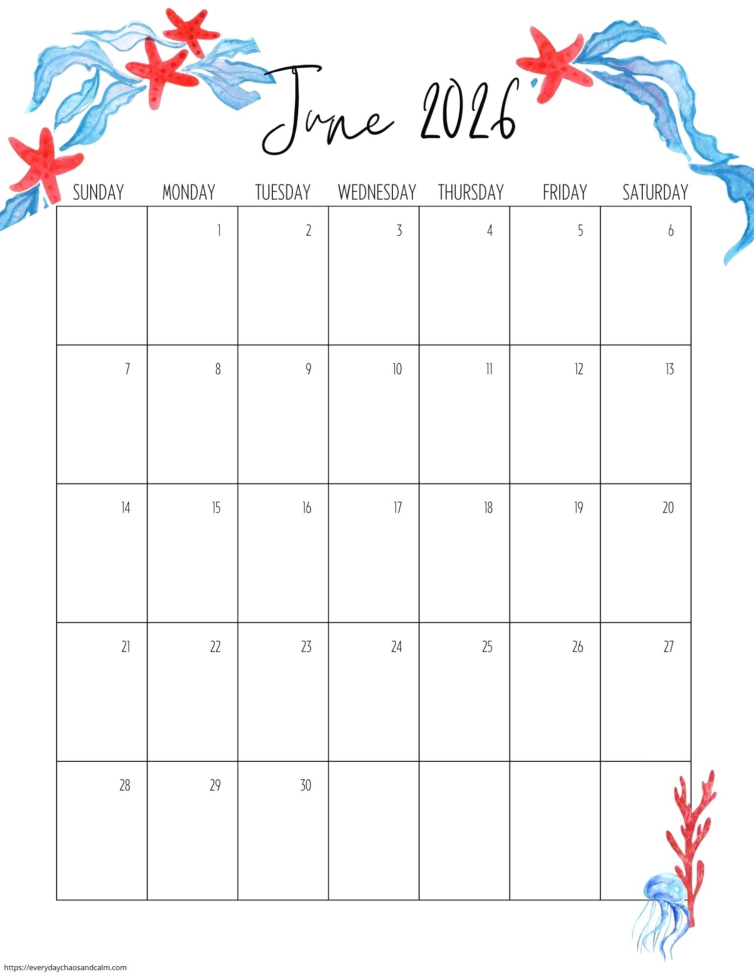 Printable June 2026 Calendars Printable June 2026 Calendars