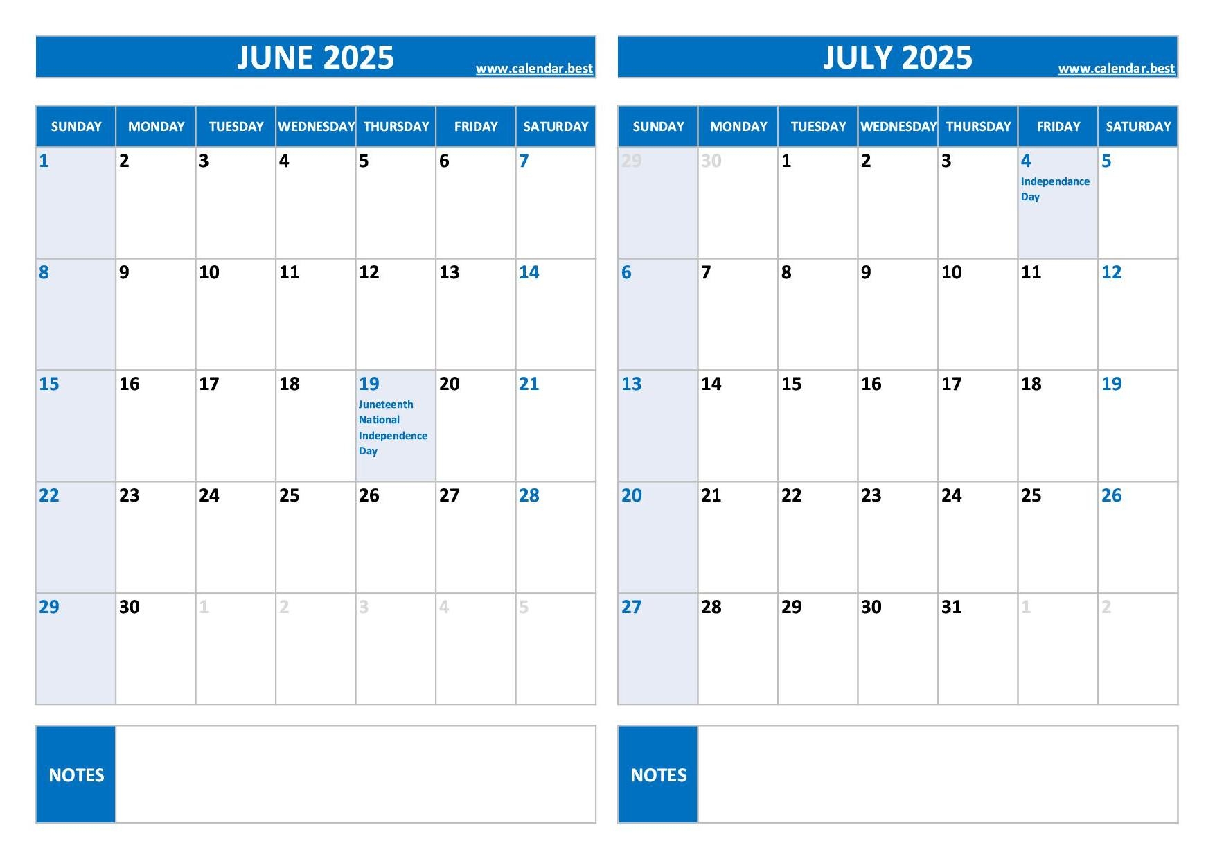 Blank Calendar 2025 June July August