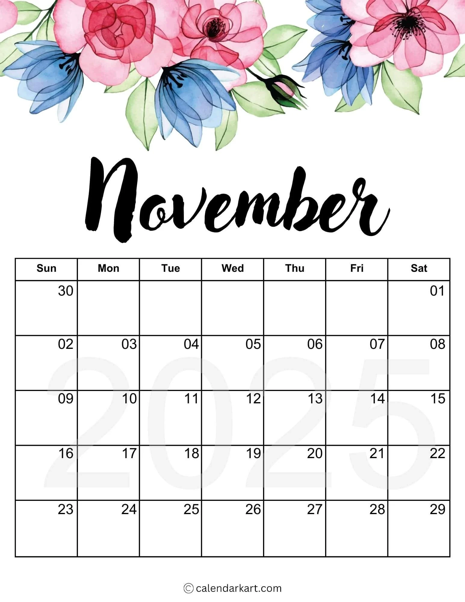 Printable November 2025 Calendars Free Pdf CalendarKart Printable November 2025 Calendars Free Pdf CalendarKart