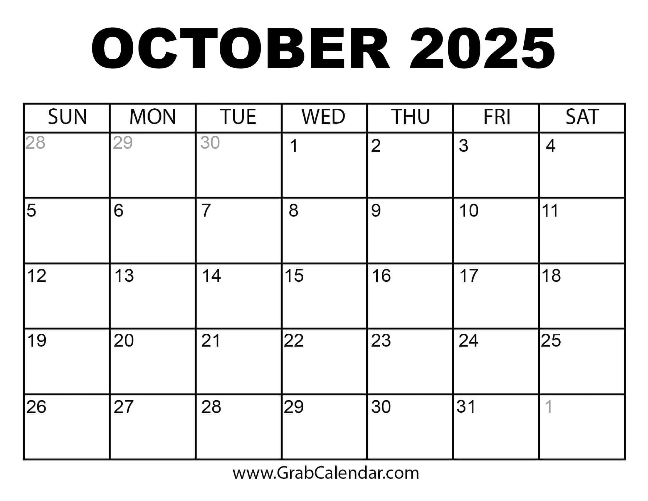 Printable October 2025 Calendar Printable October 2025 Calendar