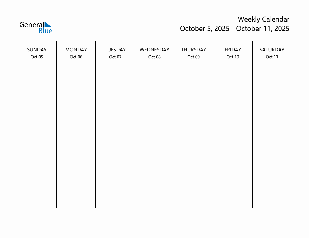 Printable Weekly Calendar For Week 41 Of 2025 Oct 5 Oct 11 