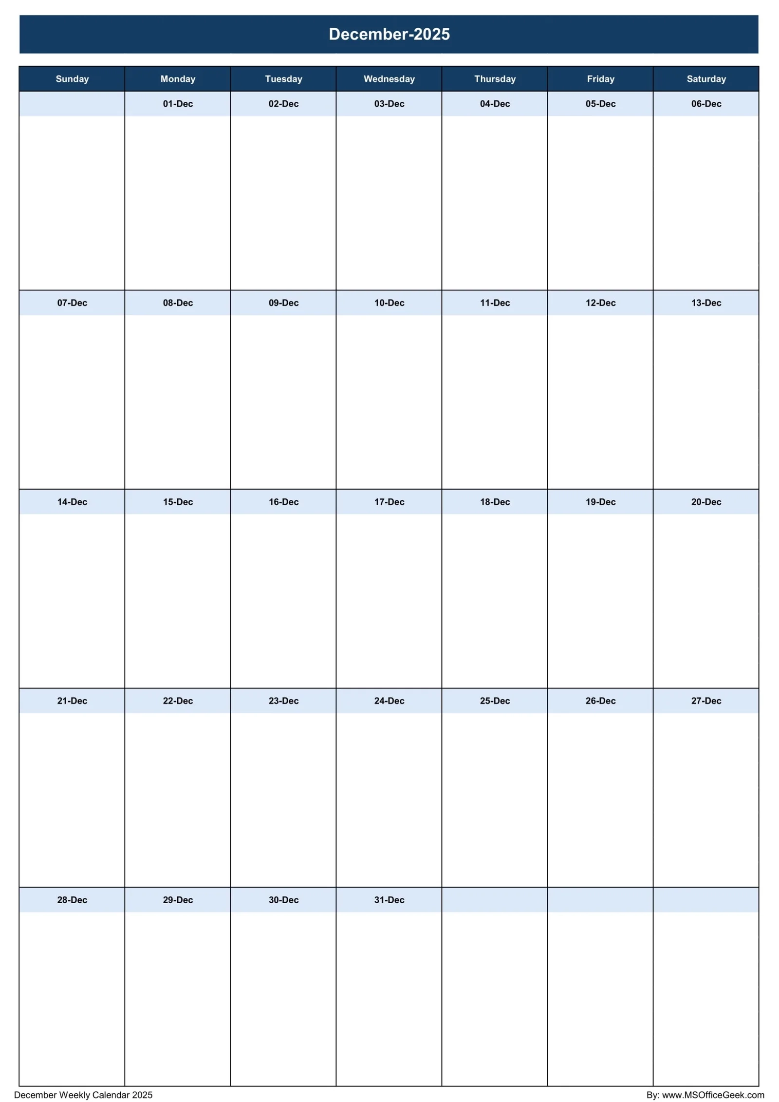 December 2025 Blank Calendar