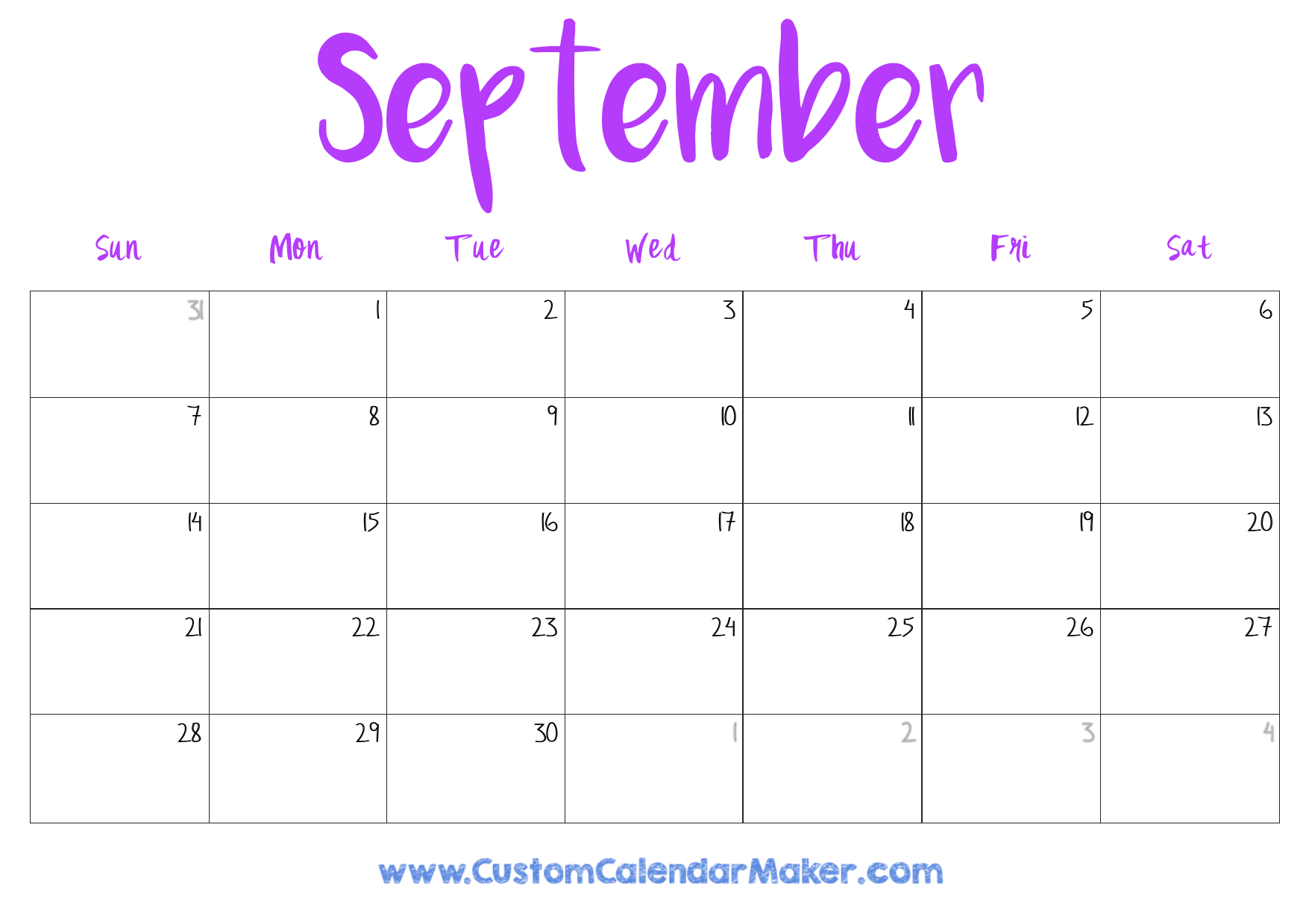 Blank Calendar Page September 2026