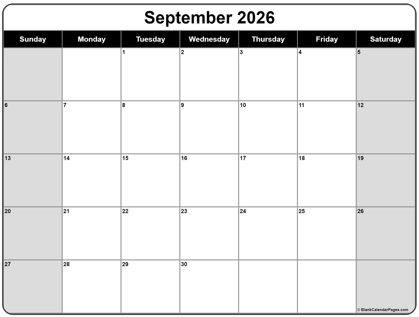 September 2026 Calendar Free Printable Calendars
