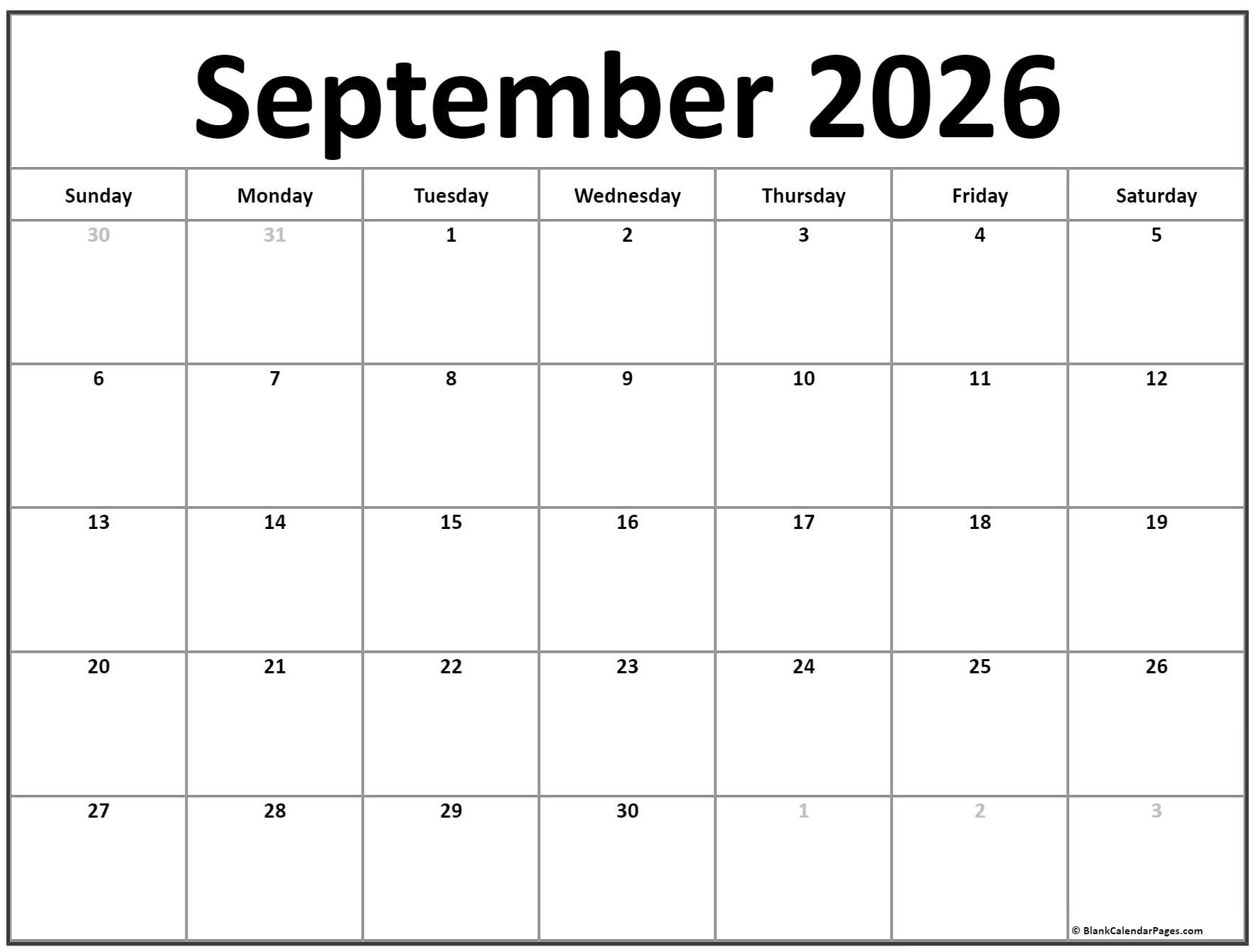 September 2026 Calendar Free Printable Calendars