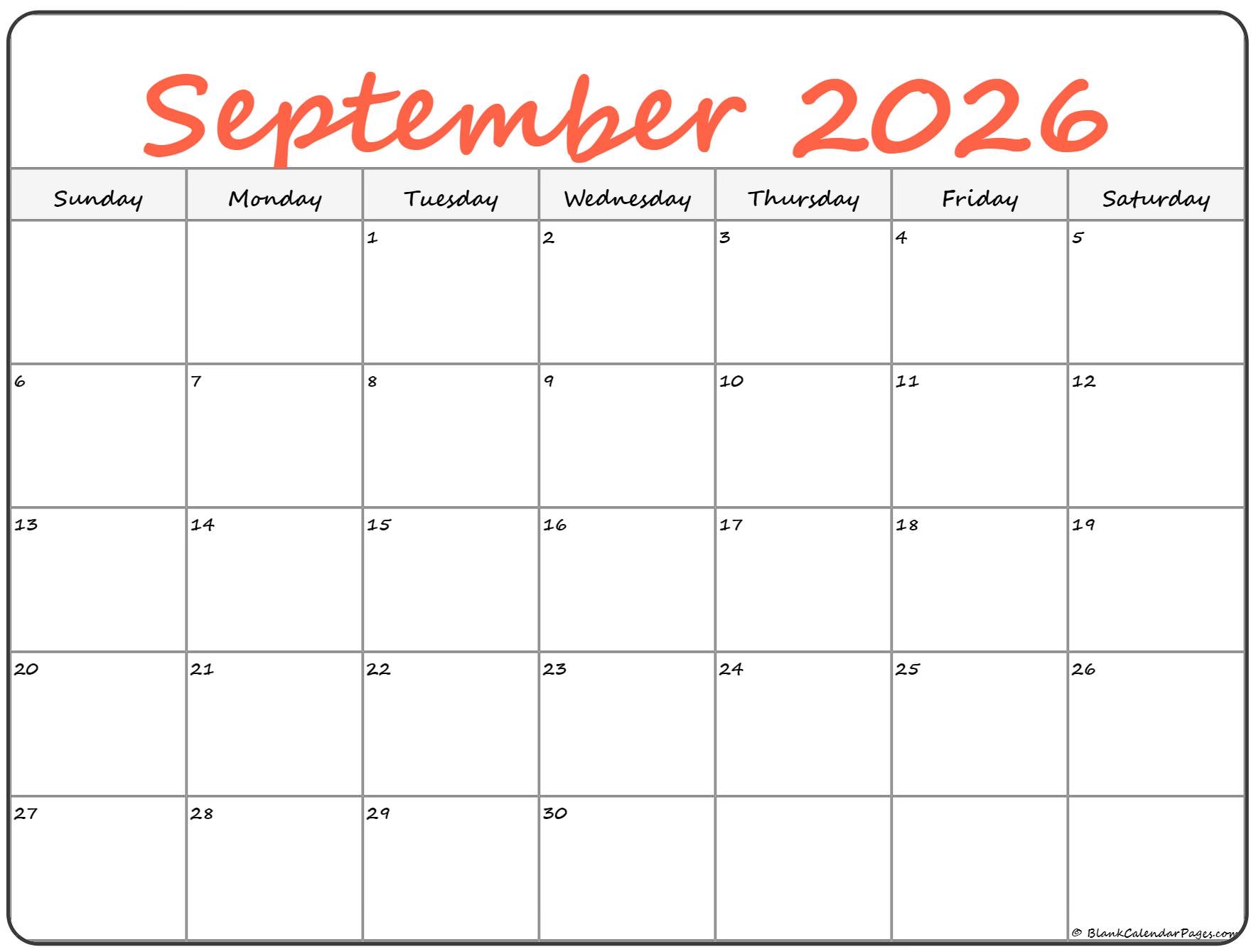 September 2026 Calendar Free Printable Calendars