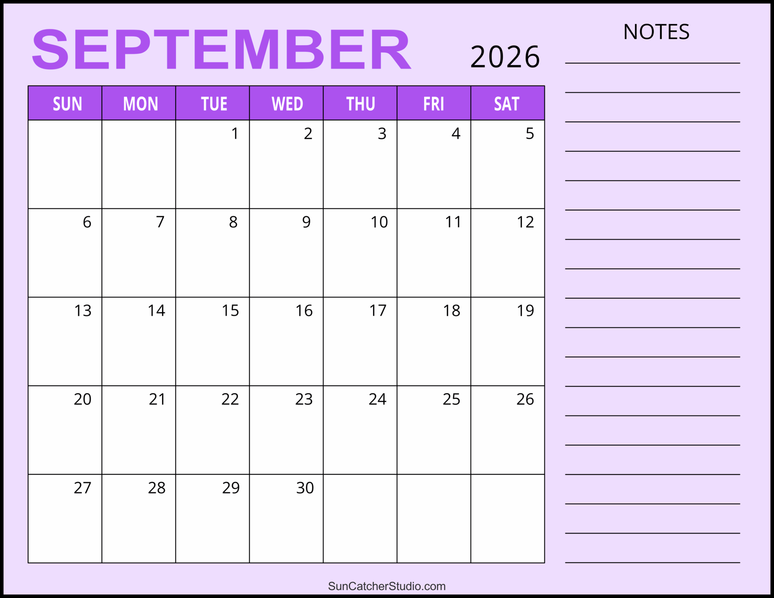 Printable Blank Calendar September 2026