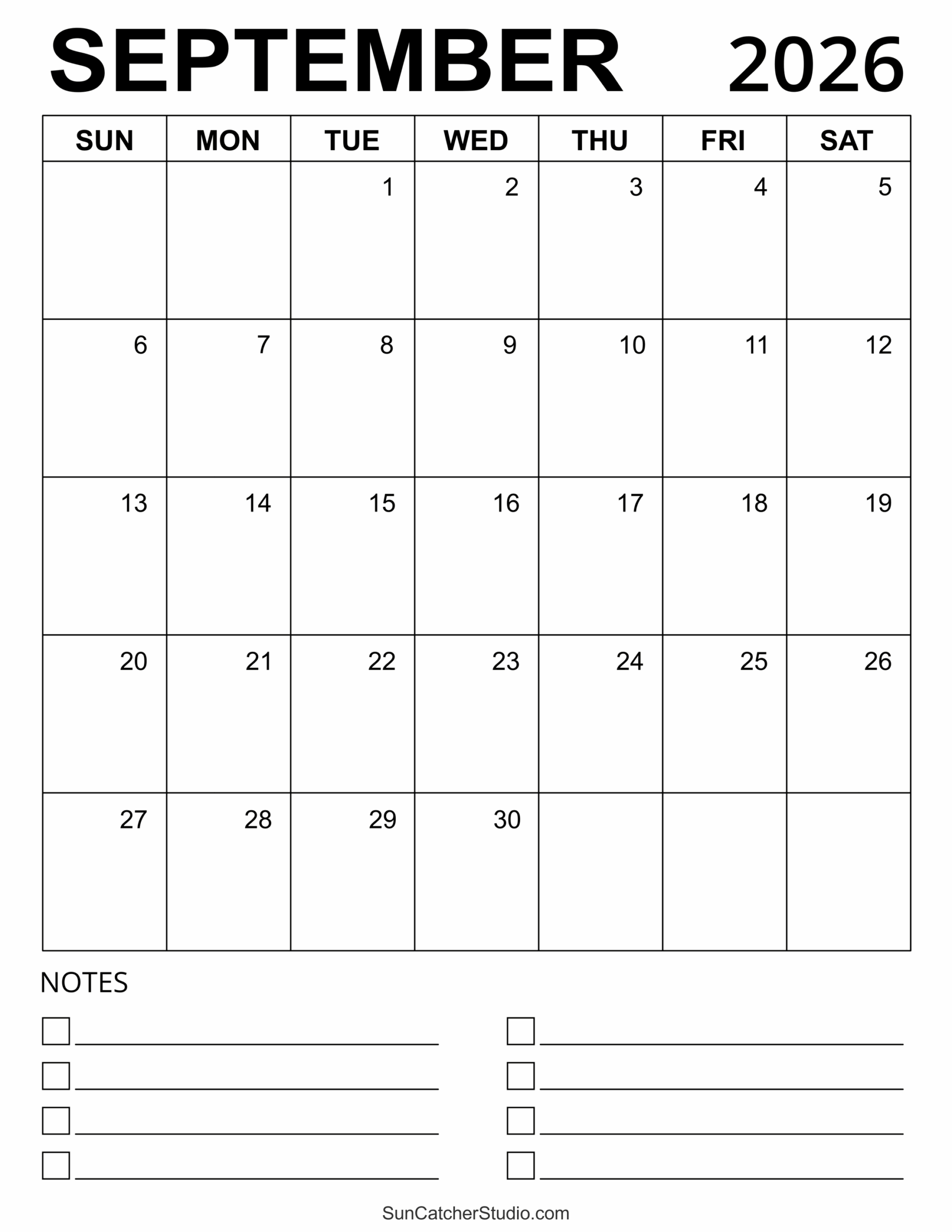 Blank September 2026 Calendar For Kids Blank September 2026 Calendar For Kids