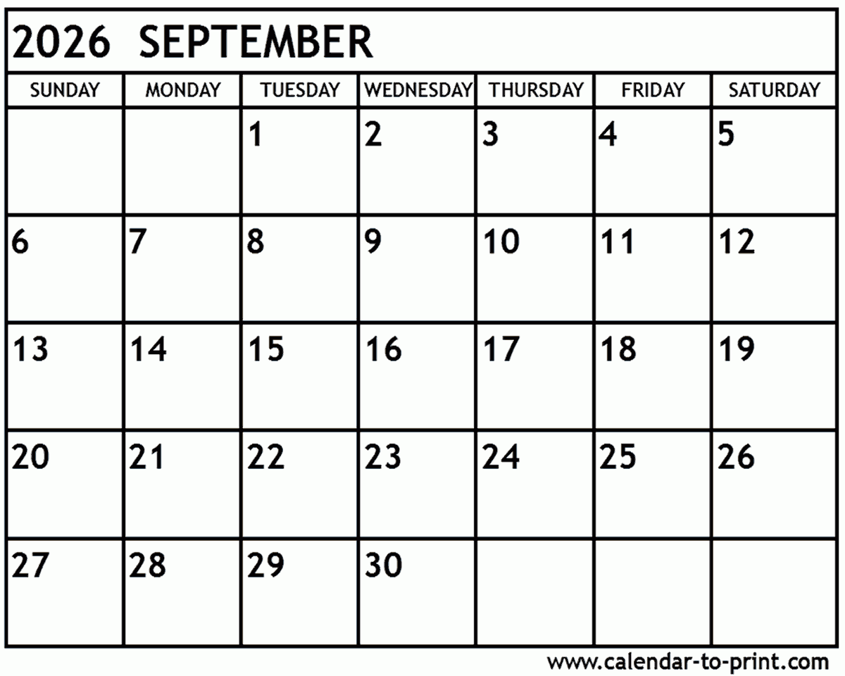 September Blank Calendar 2026 Printable Free September Blank Calendar 2026 Printable Free
