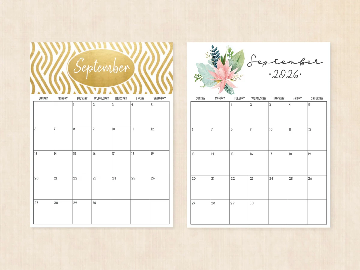 September 2026 Calendar Printable PDF Templates September 2026 Calendar Printable PDF Templates