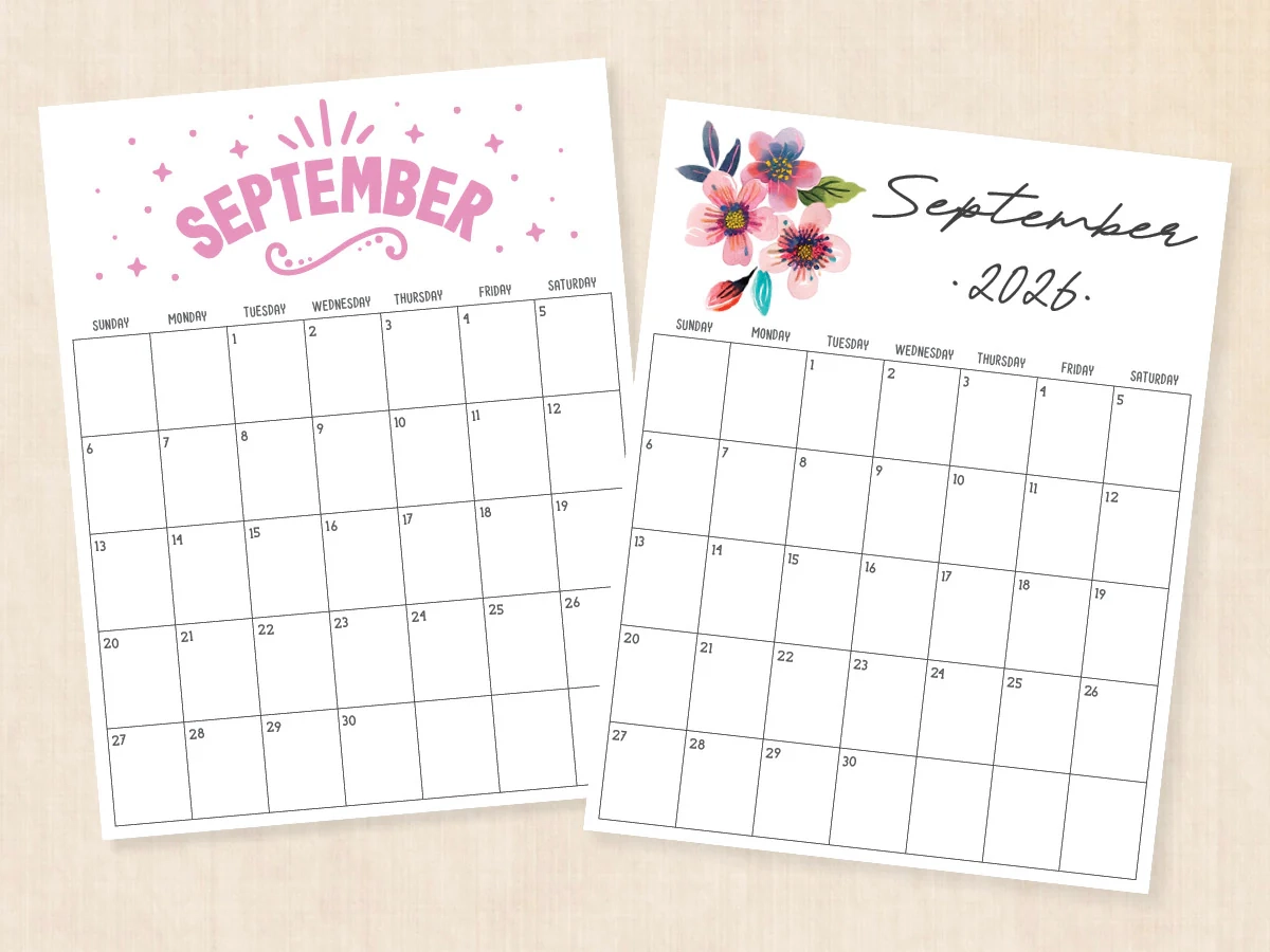 September 2026 Calendar Printable PDF Templates