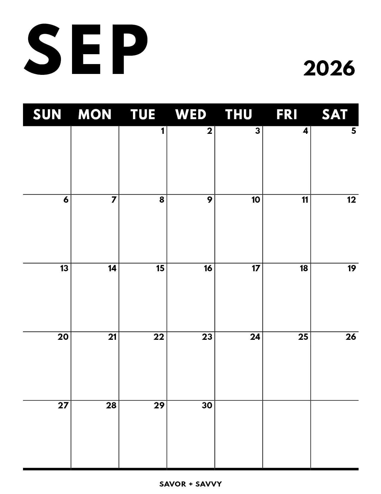 September 2026 Calendar Templates 14 Free Printables Savor Savvy September 2026 Calendar Templates 14 Free Printables Savor Savvy