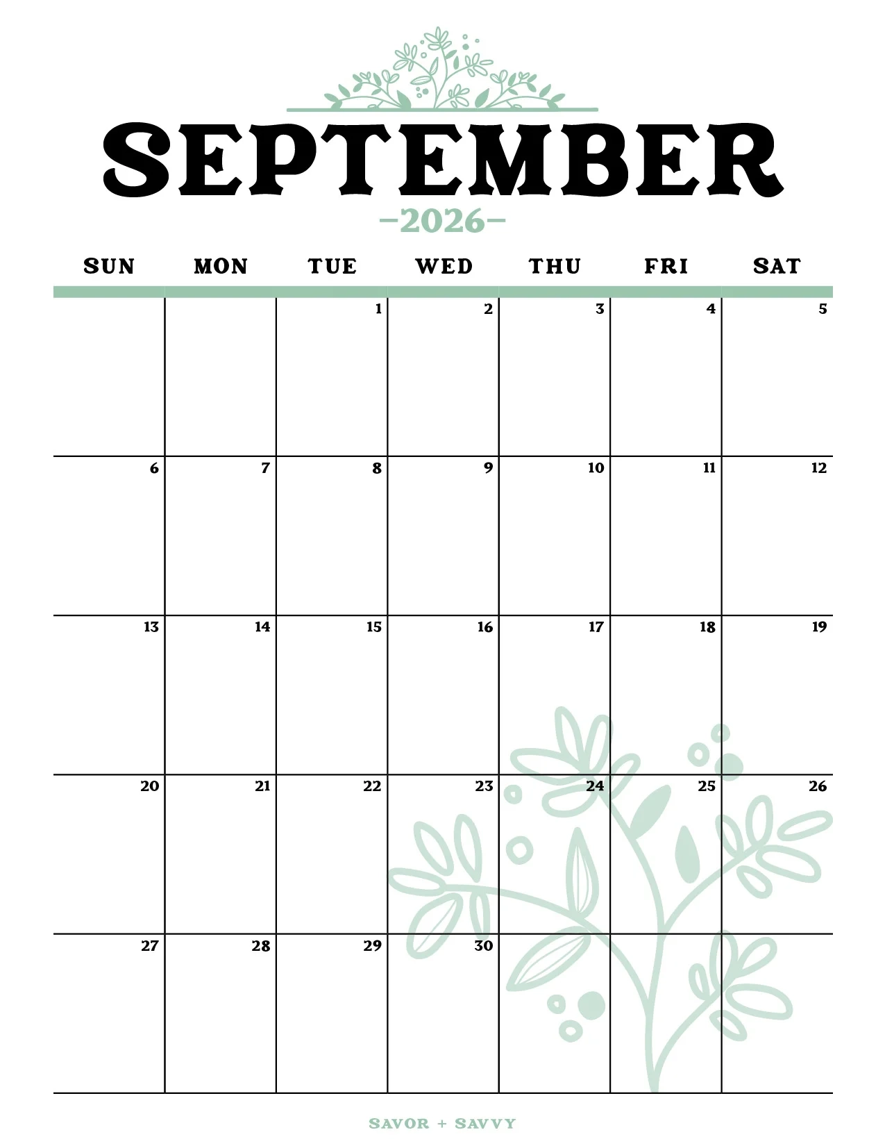 September 2026 Calendar Templates 14 Free Printables Savor Savvy September 2026 Calendar Templates 14 Free Printables Savor Savvy