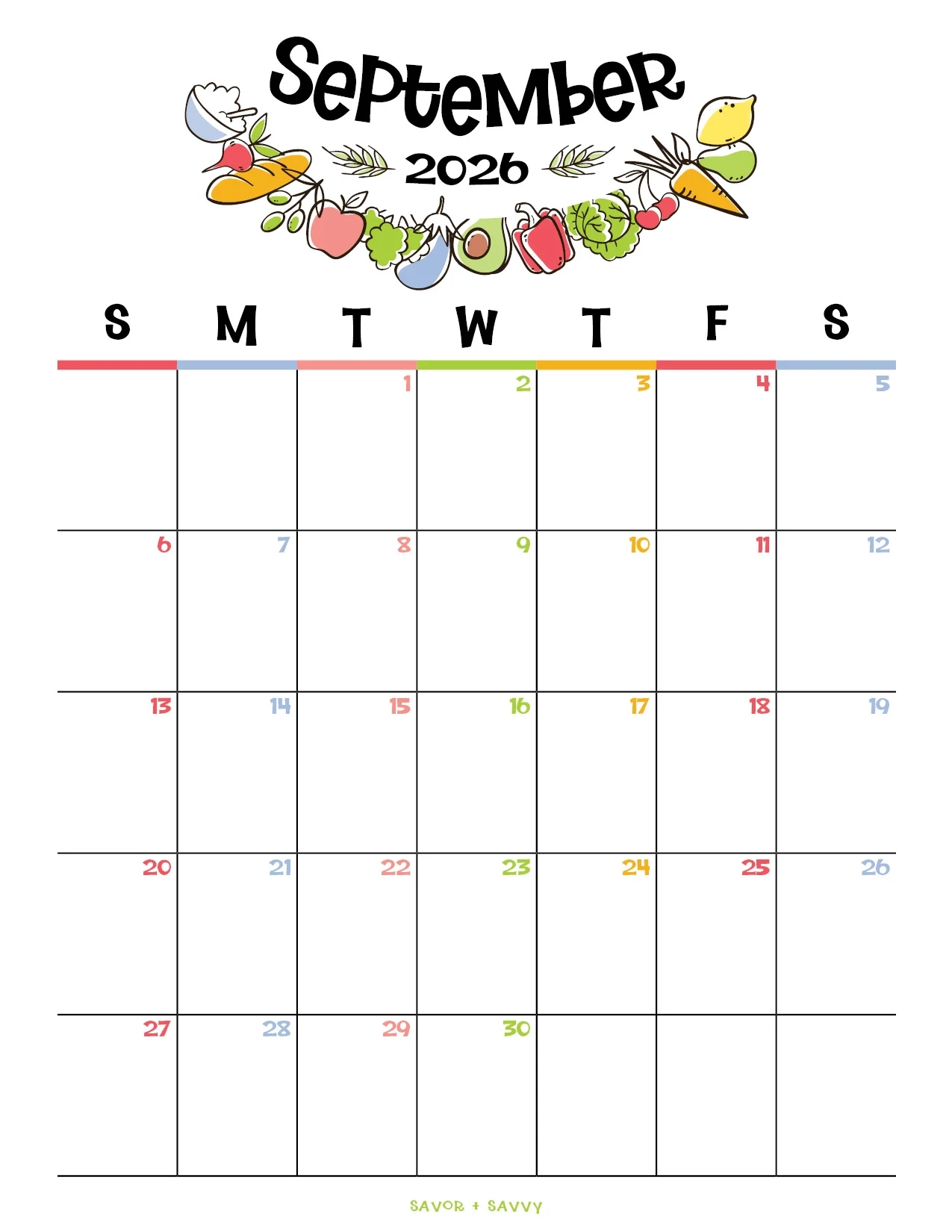 September 2026 Calendar Templates 14 Free Printables Savor Savvy