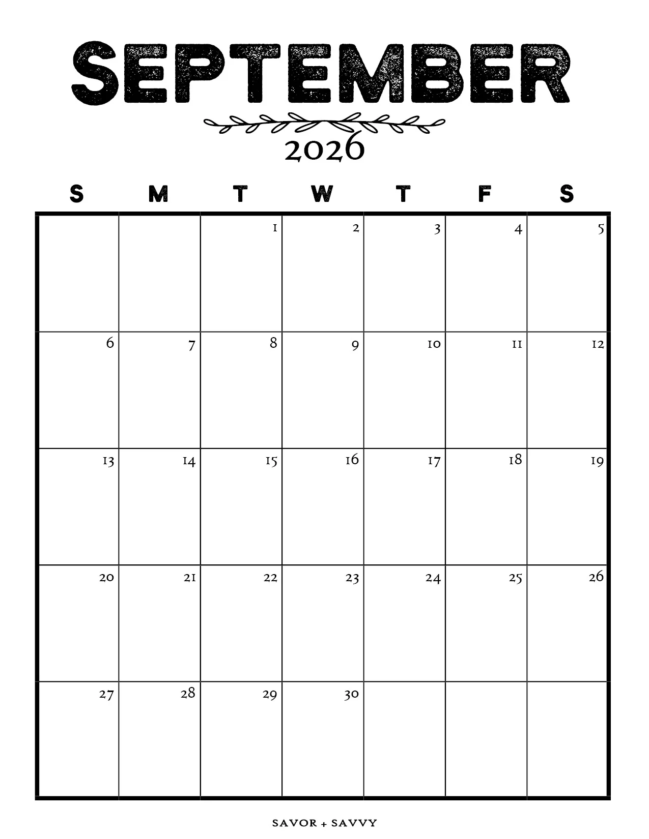 September 2026 Calendar Templates 14 Free Printables Savor Savvy September 2026 Calendar Templates 14 Free Printables Savor Savvy