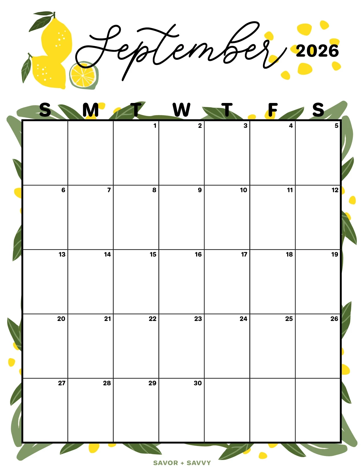 2026 Printable Calendar By Month September 2026 Printable Calendar By Month September