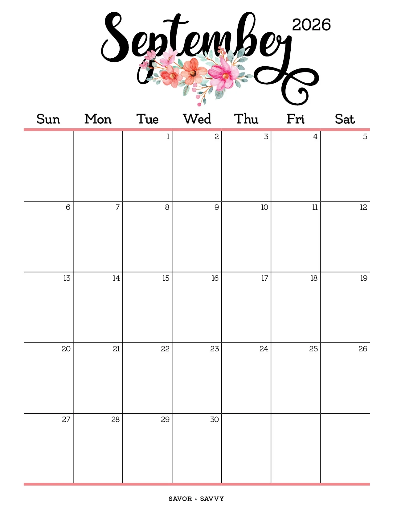 September 2026 Calendar Templates 14 Free Printables Savor Savvy September 2026 Calendar Templates 14 Free Printables Savor Savvy