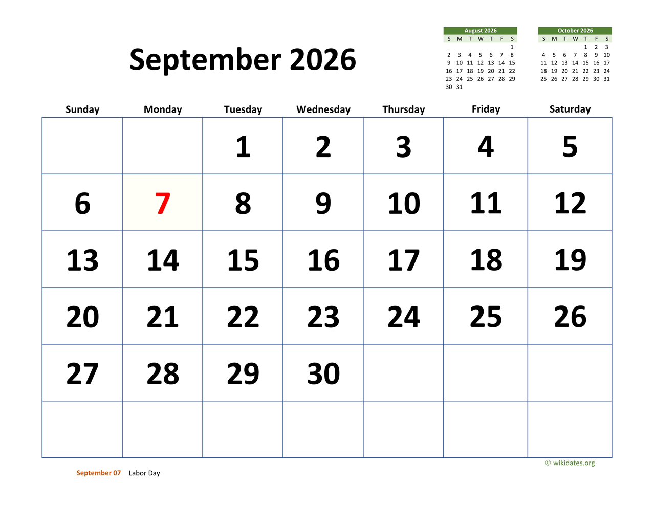 Sept 2026 Calendar With Holidays