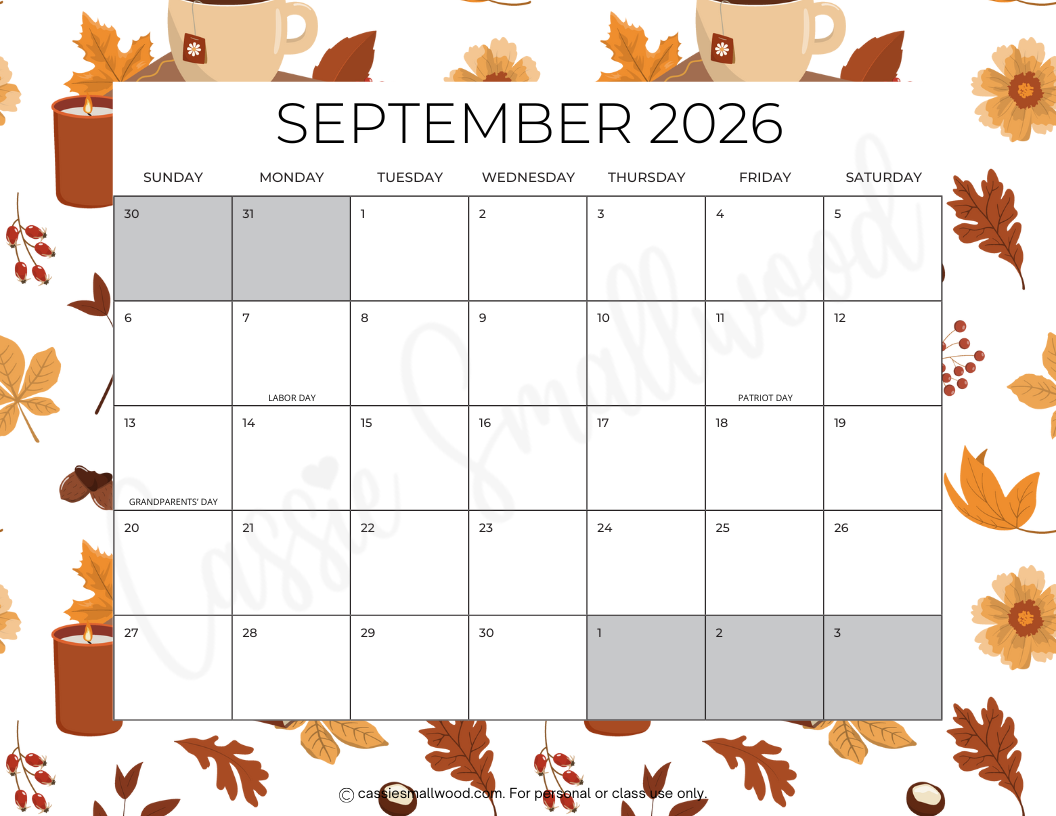 September 2026 Calendar With Holidays