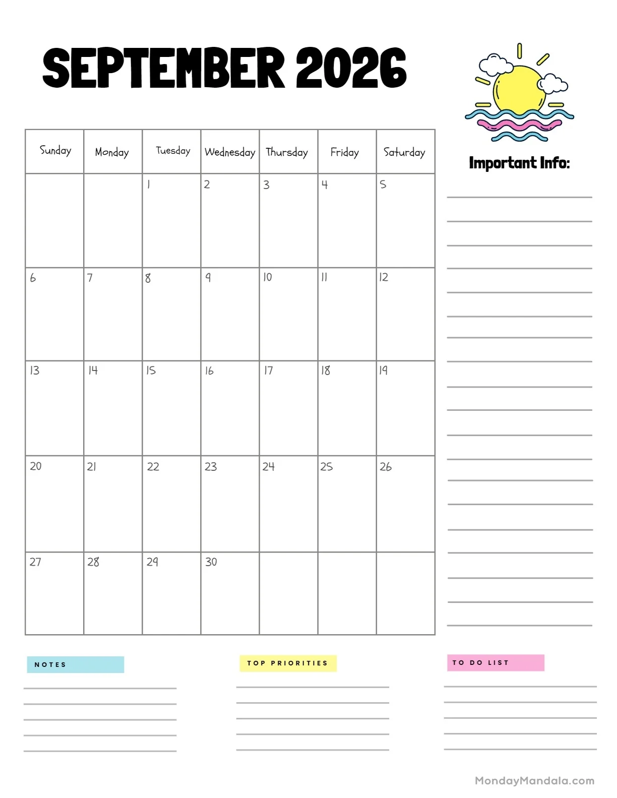 September 2026 Calendars 52 Free PDF Printables 