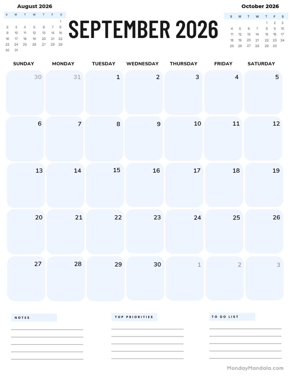 September 2026 Calendars 52 Free PDF Printables 