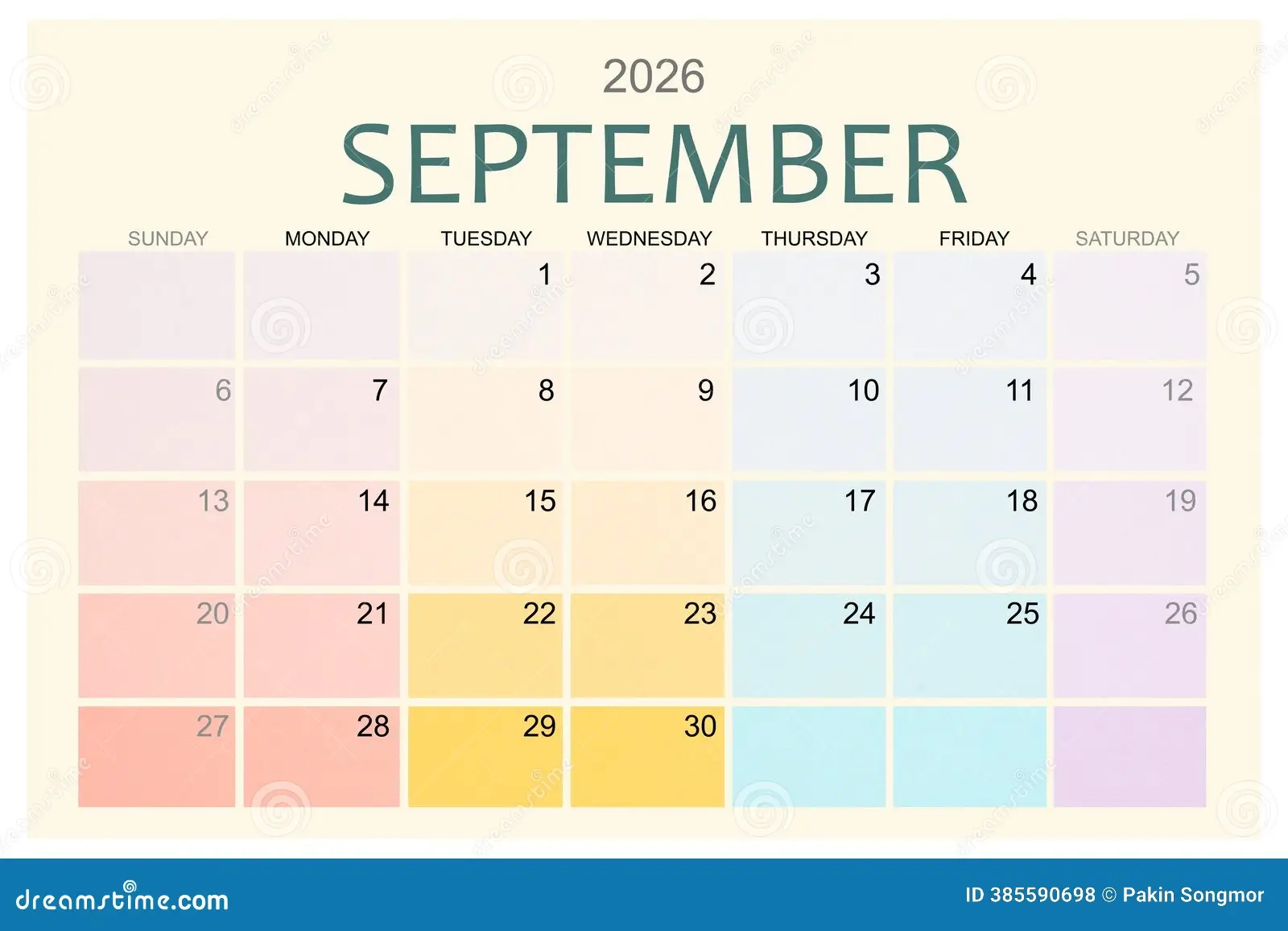 Blank September 2026 Calendar Page