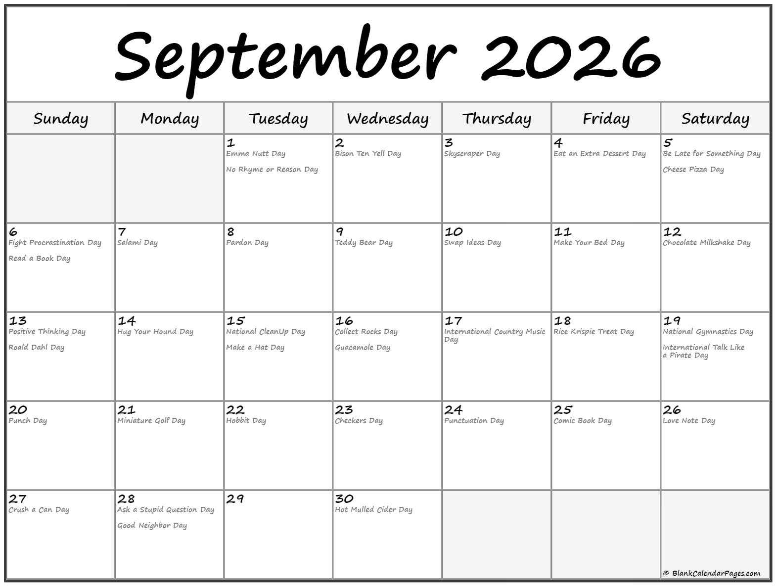 September 2026 With Holidays Calendar September 2026 With Holidays Calendar