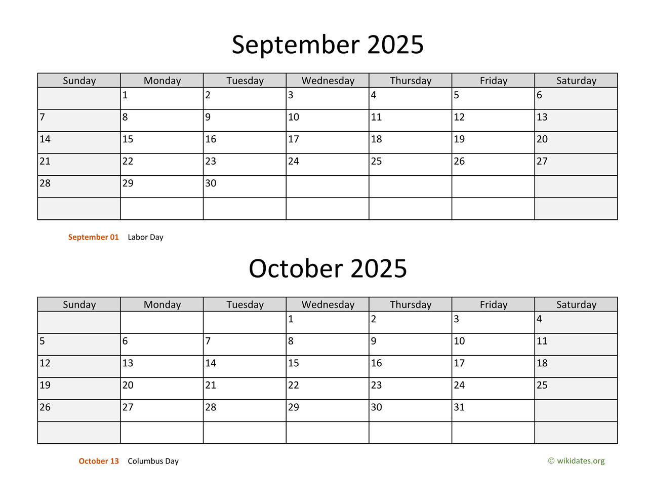 October 2025 To September 2026 Calendar