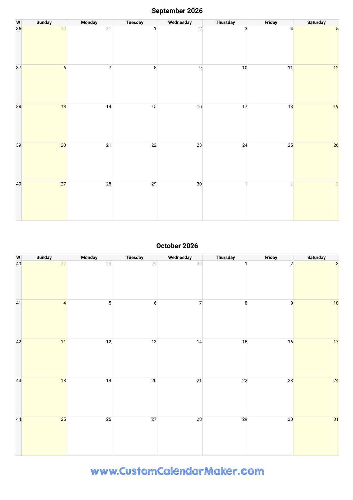 September And October 2026 Calendar Custom Calendar Maker September And October 2026 Calendar Custom Calendar Maker