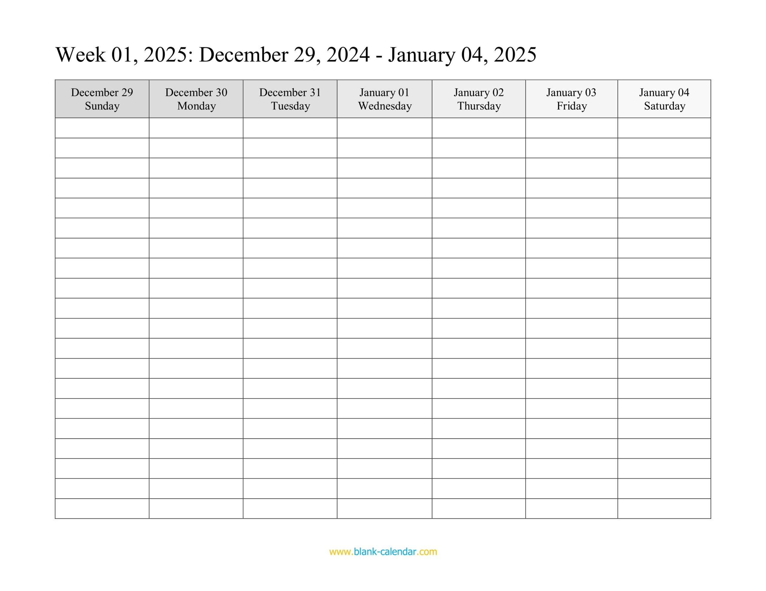 Weekly Calendar 2025 WORD EXCEL PDF Weekly Calendar 2025 WORD EXCEL PDF