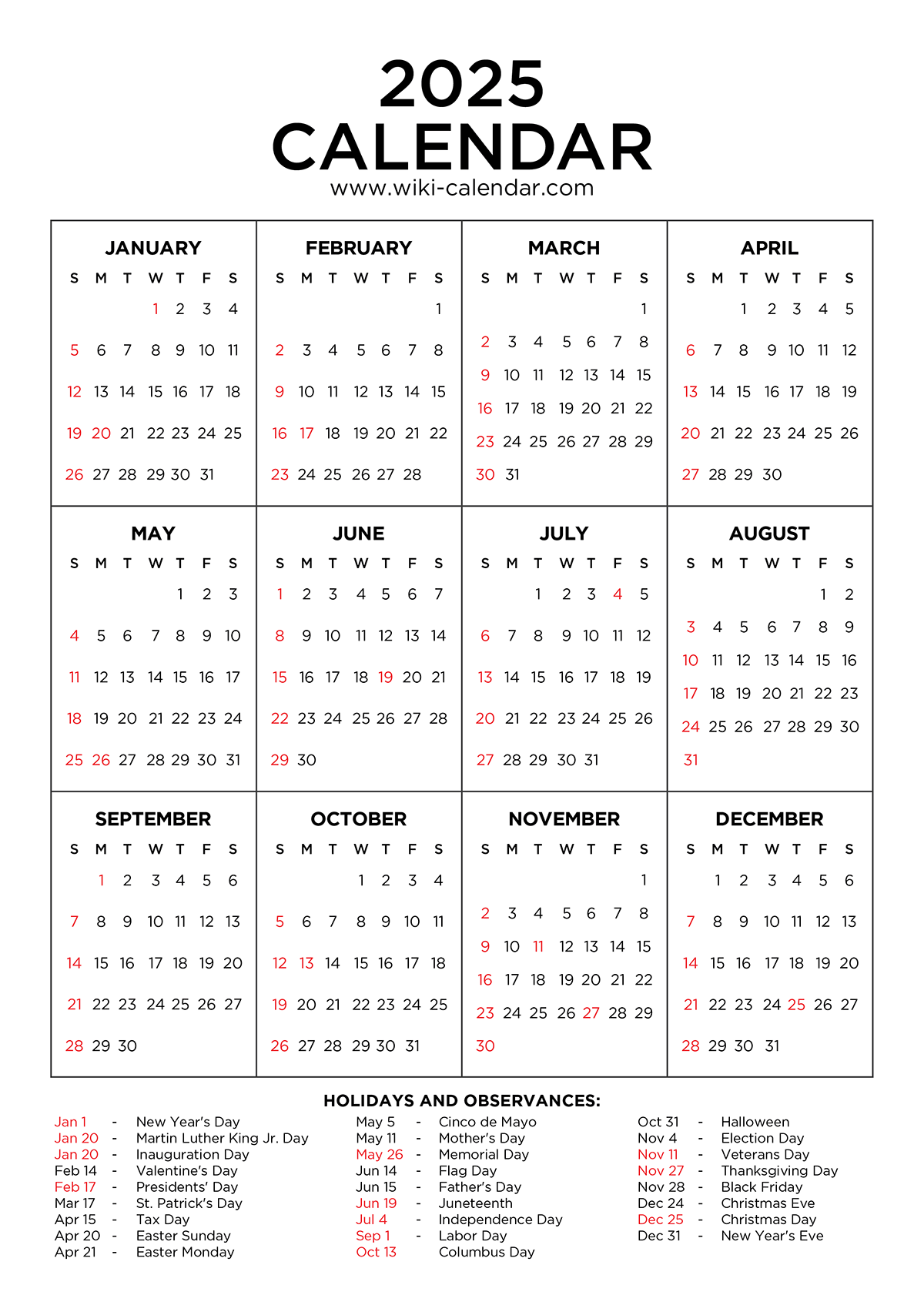 Year 2025 Calendar Printable With Holidays Wiki Calendar Year 2025 Calendar Printable With Holidays Wiki Calendar