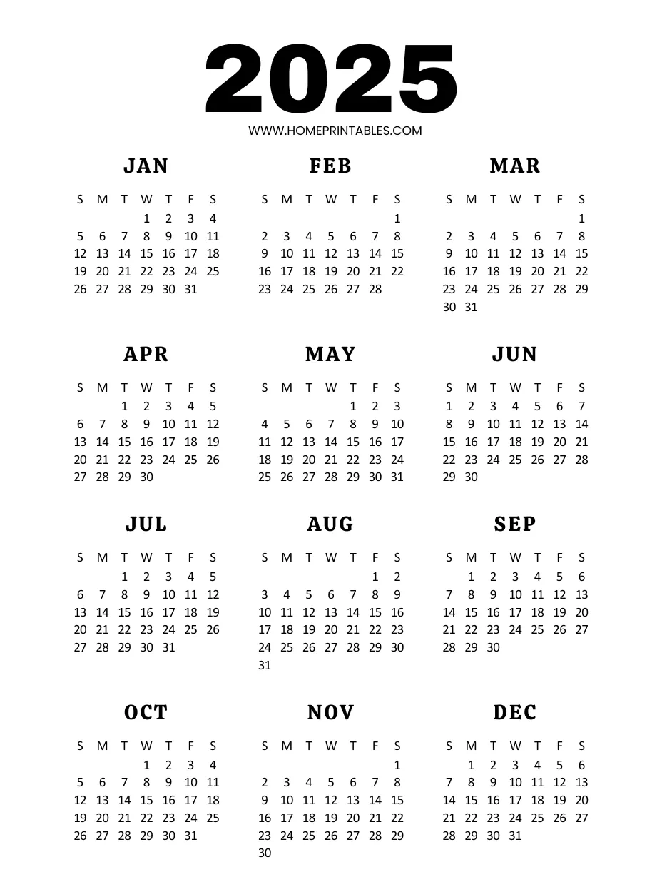 Blank Yearly Calendar 2025 Printable Blank Yearly Calendar 2025 Printable