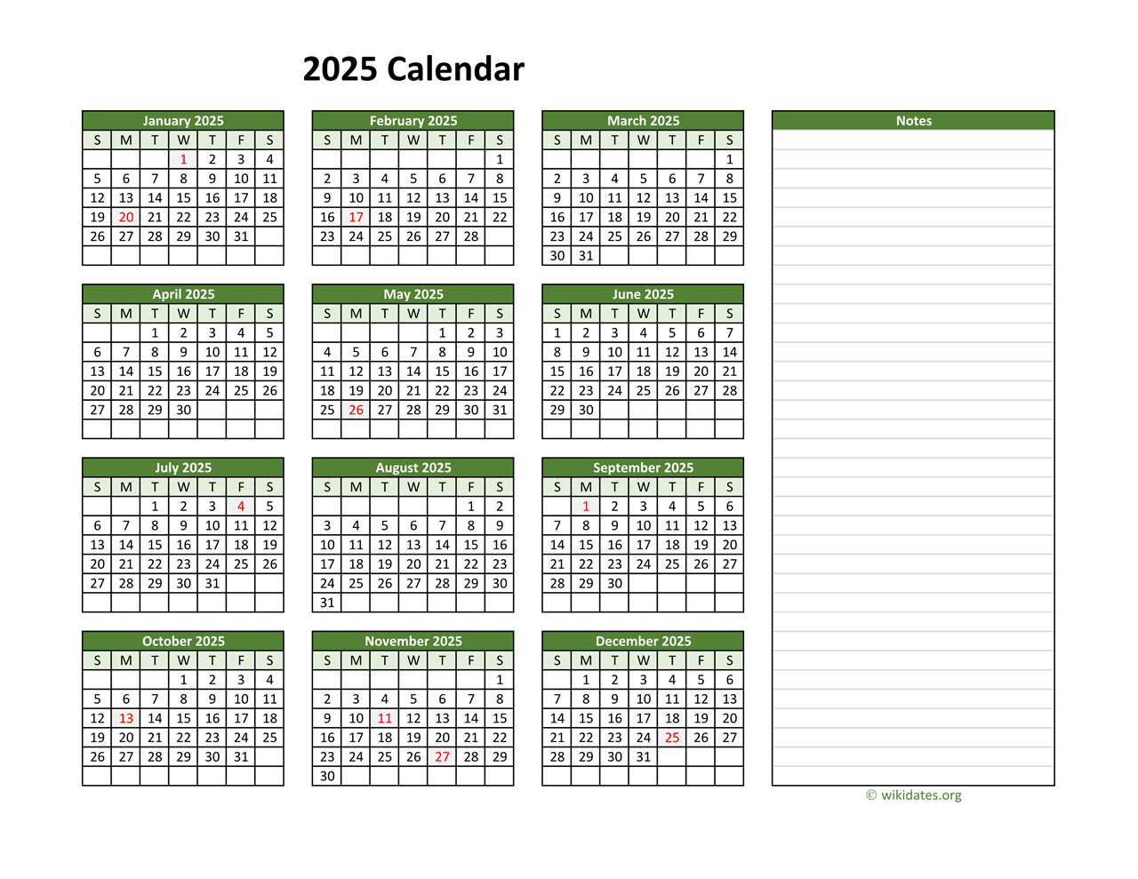 2025 Printable Yearly Calendar Pdf